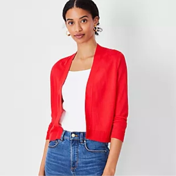 ANN TAYLOR Lightweight Dress Cardigan In Wild Tomato size S - Picture 1 of 9